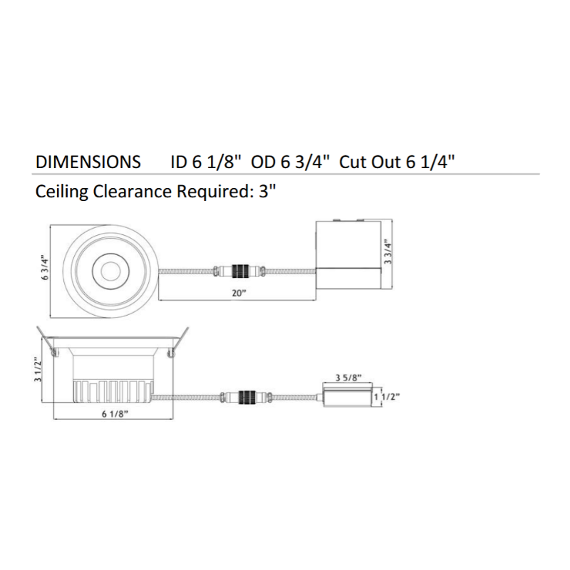 Lotus LD6R 6" 18W LED Round Deep Regressed Open Plenum Rated Downlight, Dim to Warm