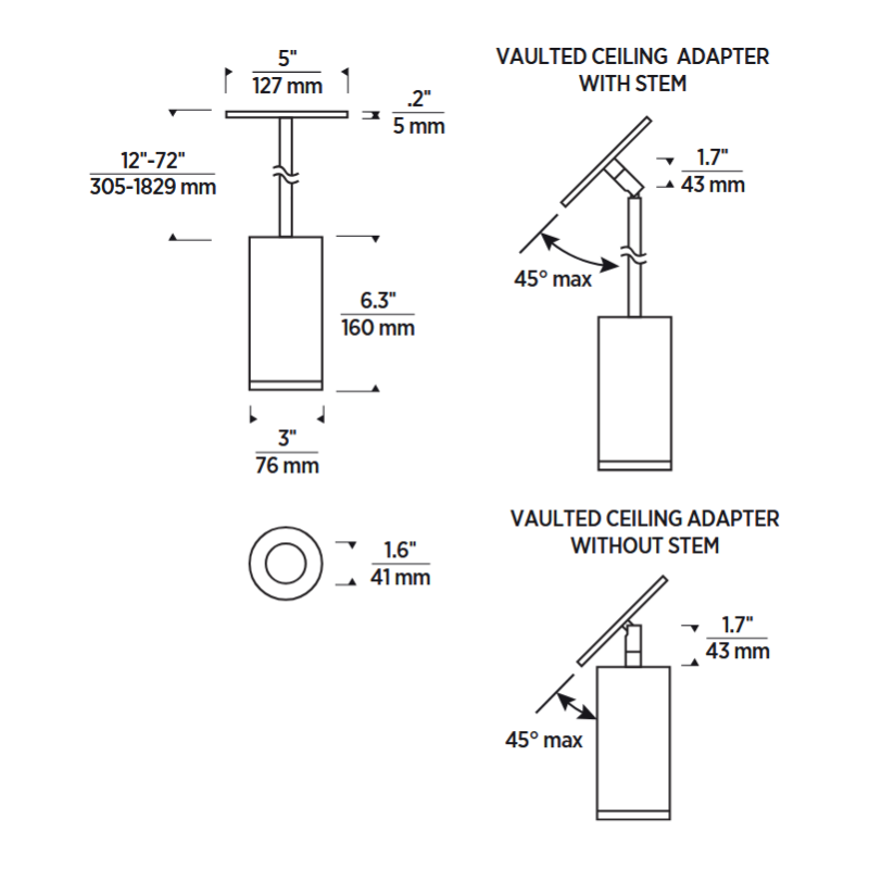 Element EC3R 3" 12W Wall Wash LED Cylinder, Pendant Mount