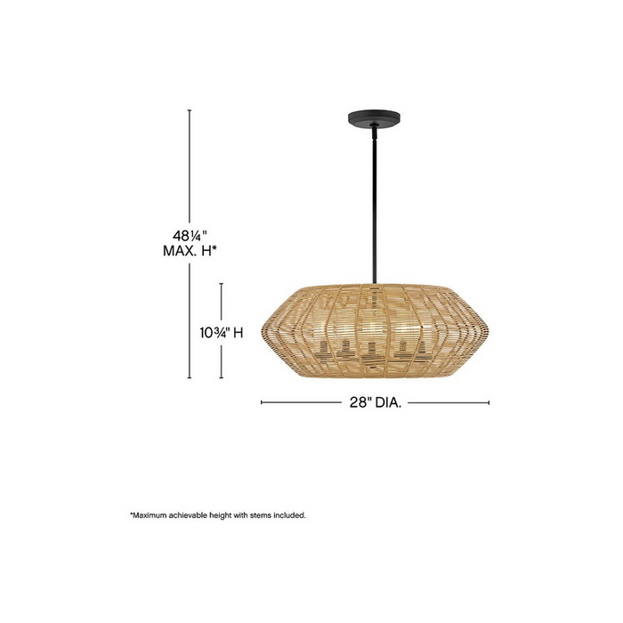 Hinkley 10385-LV Luca 5-lt 28" LED Outdoor Chandelier - Black/Camel Ratten