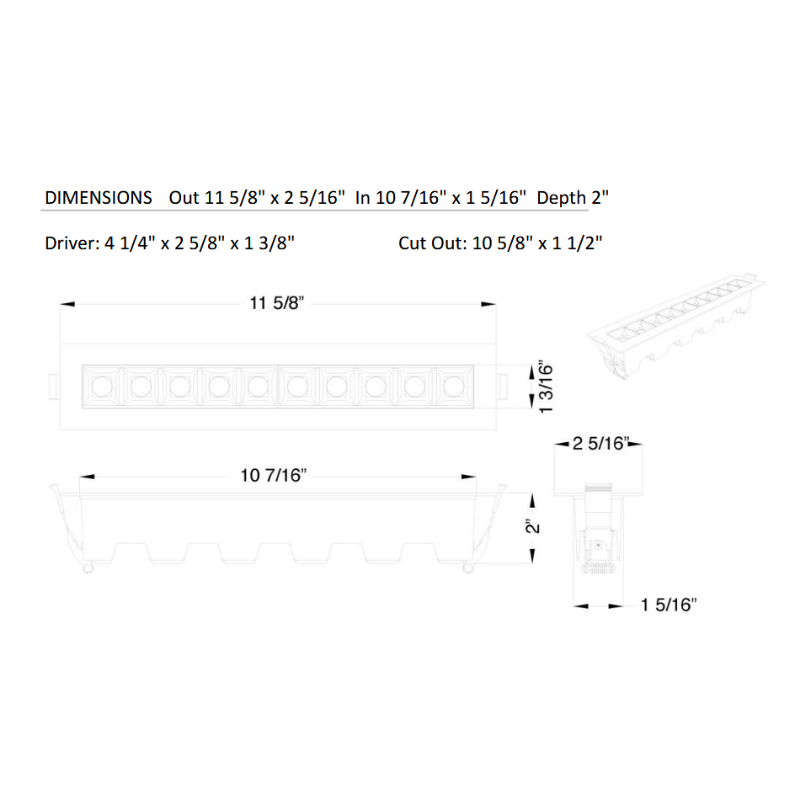 Lotus JXL-TXH10-T18W 12" 10-Light LED Linear Recessed Downlight, 5CCT Selectable