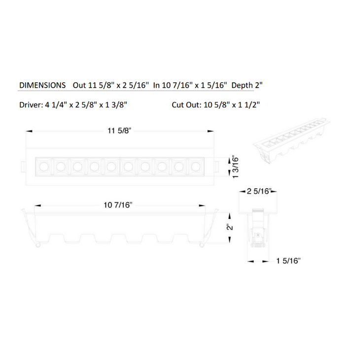 Lotus JXL-TXH10-T18W 12" 10-Light LED Linear Recessed Downlight, 5CCT Selectable