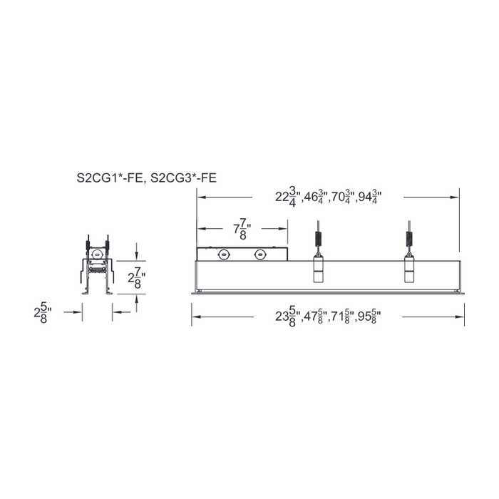 WAC S2CG102 Ventrix 2-ft Recessed Grid Channel with Feed End
