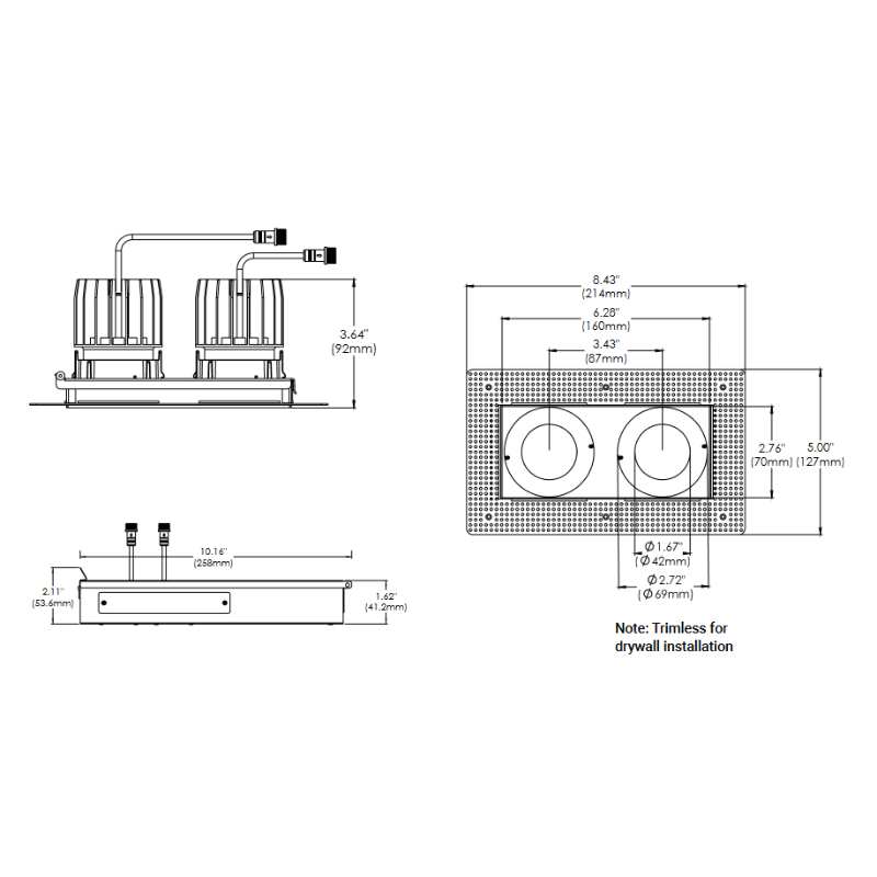 Eurofase TGO2TL Tango 2 Light 20W Square LED Trimless Fixed Downlight, Linear Spread Lens