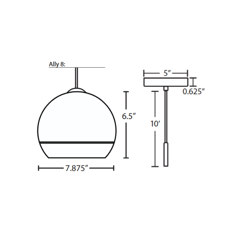 Besa 1JT-ALLY8 Ally 1-lt 8" Pendant, Cord Fixture with Flat Canopy