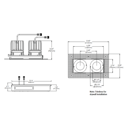 Eurofase TGO2TL Tango 2 Light 30W Square LED Trimless Fixed Downlight, Linear Spread Lens