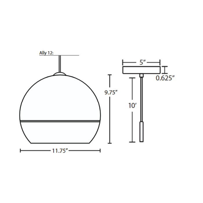 Besa 1JT-ALLY12 Ally 1-lt 12" Pendant, Cord Fixture with Flat Canopy