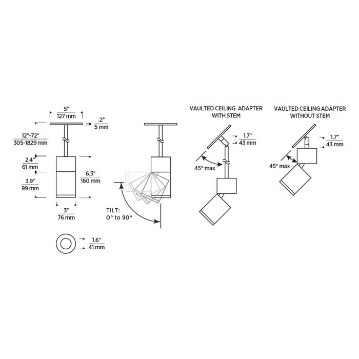 Element EC3R 3" 27W Adjustable LED Cylinder, Warm Dim, Pendant Mount