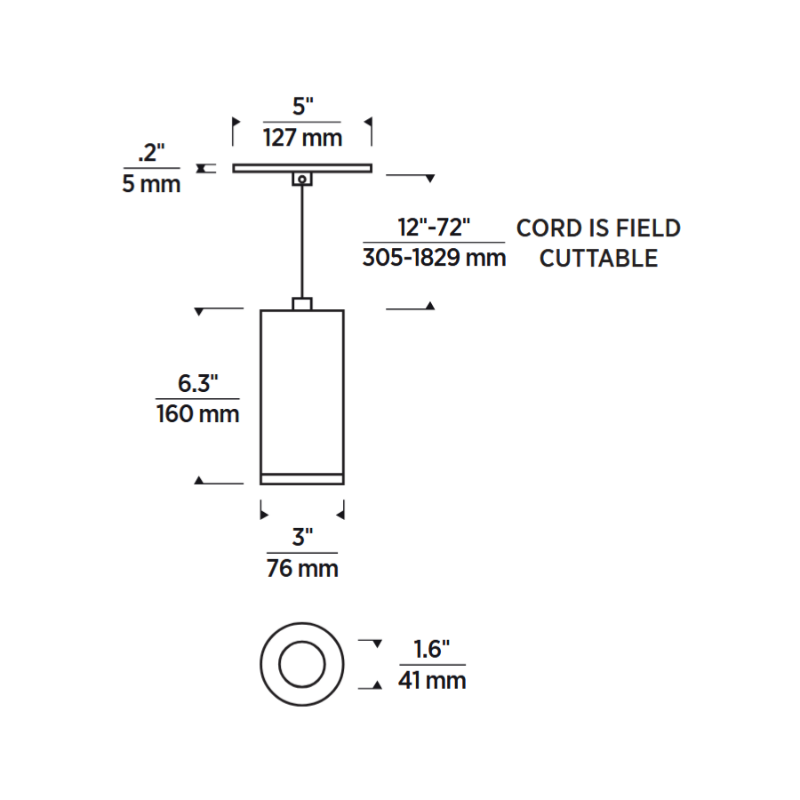 Element EC3R 3" 15W Fixed LED Cylinder, Warm Dim, Cord Mount