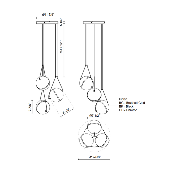 Kuzco CH76718 Aries 3-lt 18" LED Chandeliers