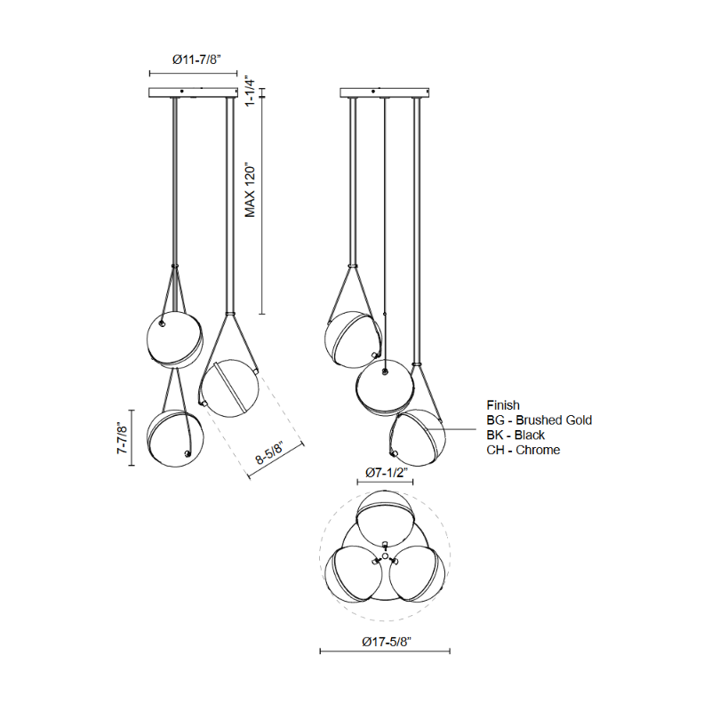 Kuzco CH76718 Aries 3-lt 18" LED Chandeliers