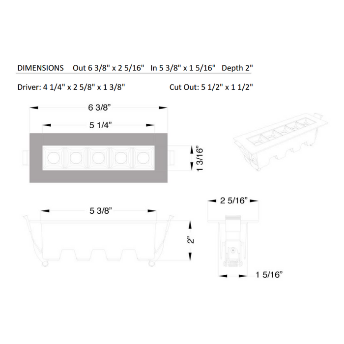 Lotus JXL-TXH05-T11W 6" 5-Light LED Linear Recessed Downlight, 5CCT Selectable