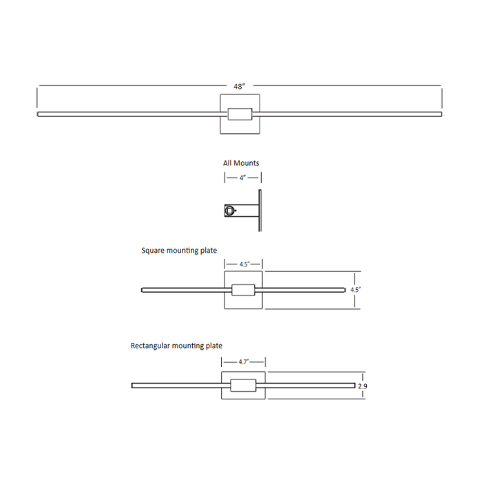 Koncept ZBW-48 Z-Bar 48" LED Wall Sconce, Center Mount