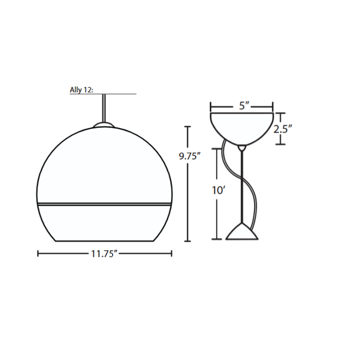Besa 1KX-ALLY12 Ally 1-lt 12" Pendant, Cable Fixture