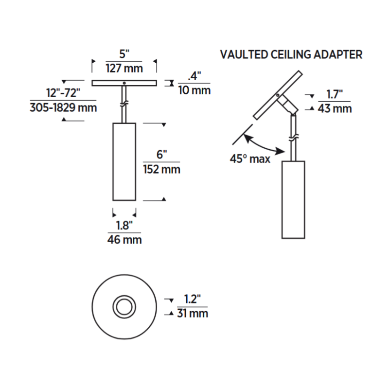 ENTRA 2" 8W Fixed LED Cylinder, Pendant Mount
