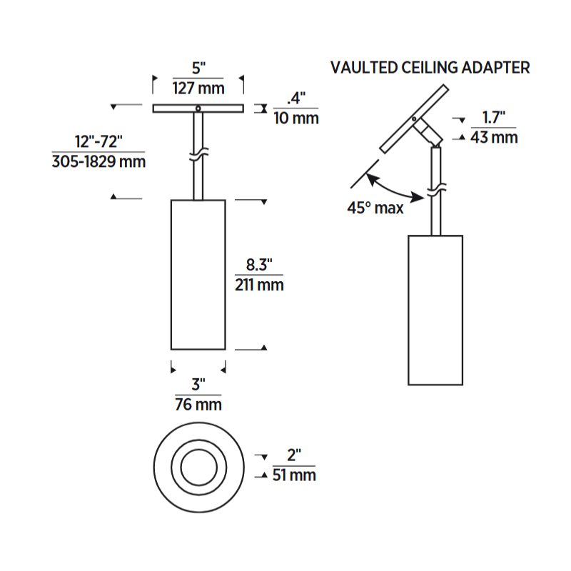 ENTRA 3" 19W Wall Wash LED Cylinder, Warm Dim, Pendant Mount
