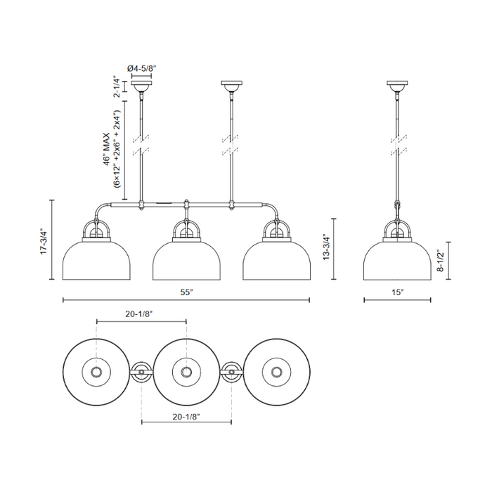 Alora Mood PD406414 Lancaster 3-lt 55" Pendant