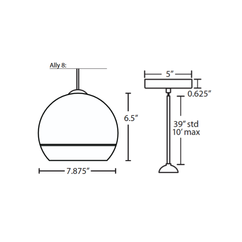 Besa 1TT-ALLY8 Ally 1-lt 8" LED Pendant, Stem Fixture