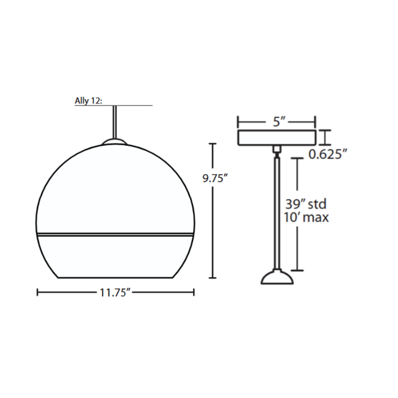 Besa 1TT-ALLY12 Ally 1-lt 12" LED Pendant, Stem Fixture