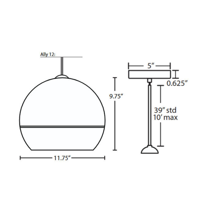 Besa 1TT-ALLY12 Ally 1-lt 12" Pendant, Stem Fixture