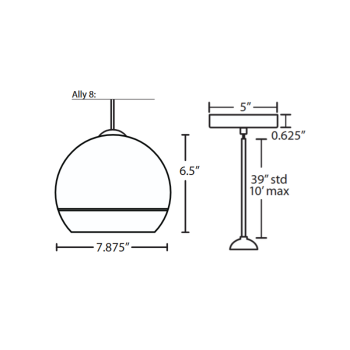 Besa 1TT-ALLY8 Ally 1-lt 8" Pendant, Stem Fixture