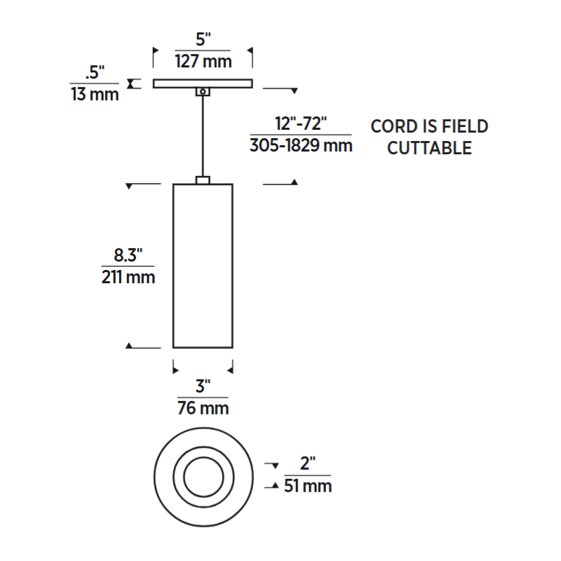 ENTRA 3" 19W Fixed LED Cylinder, Cord Mount