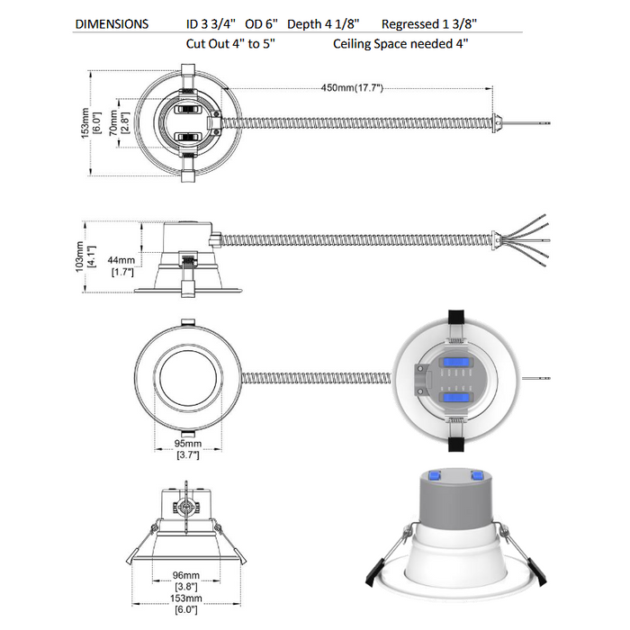 Lotus DL254-4-16W 4" 6W/8W/10W/12W/16W LED Round Commercial Recessed Downlight, 5CCT Selectable