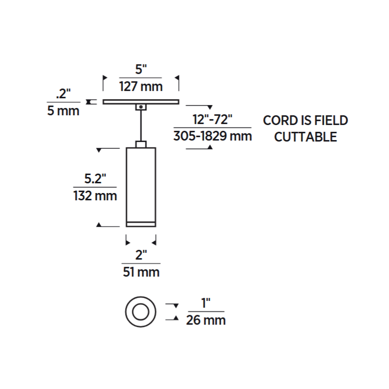 Element EC2R 2" 12W Fixed LED Cylinder, Cord Mount