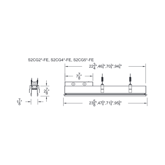 WAC S2CG206 Ventrix 6-ft Recessed Grid Channel with Feed End