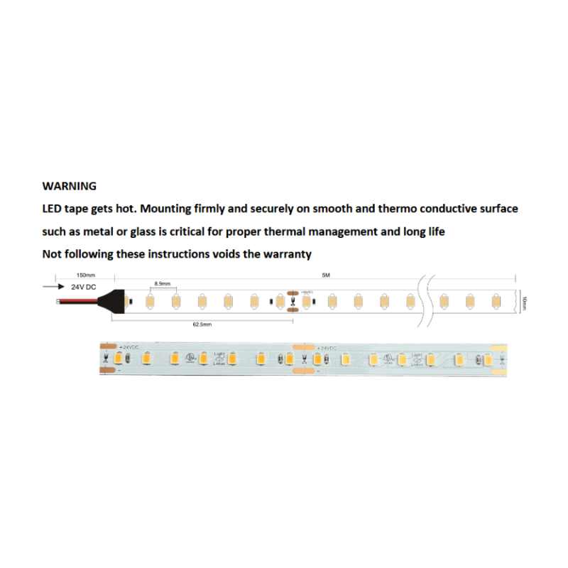 Lotus ES-FS2835C Full Spectrum 16-ft LED Tape Light, 4.4W/ft., 24V, IP20 Rated
