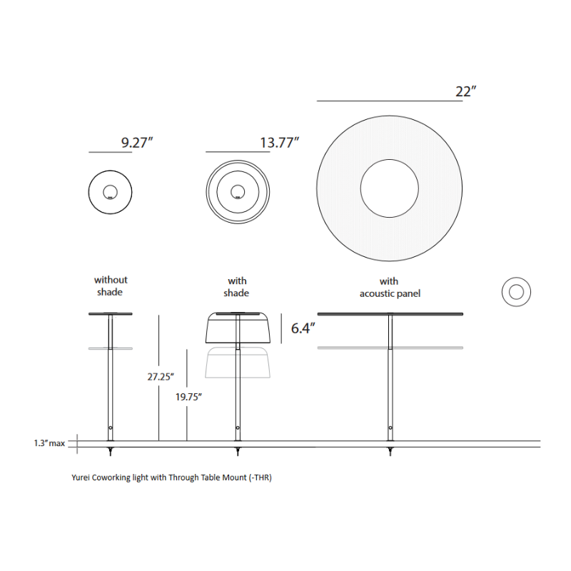 Koncept YUC-SW Yurei LED Co-Working Light, Acoustic Panel Shade, Through-Table Mount