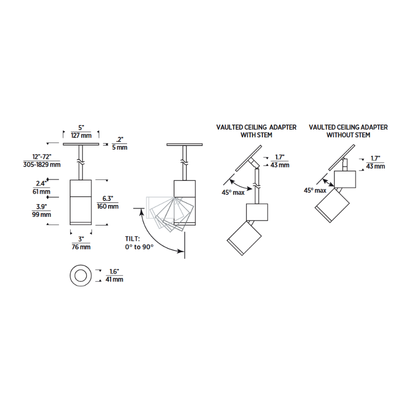 Element EC3R 3" 19W Adjustable LED Cylinder, Warm Dim, Pendant Mount