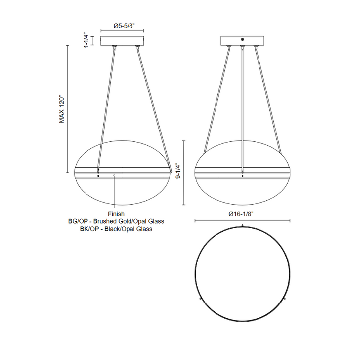 Kuzco PD76316 Virgo 1-lt 16" LED Pendant