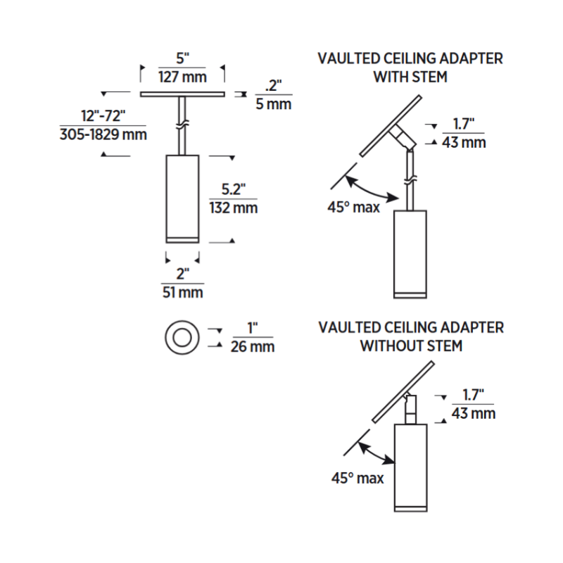 Element EC2R 2" 15W Fixed LED Cylinder, Pendant Mount