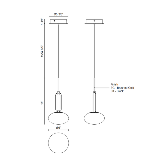 Kuzco PD29806 Tavira 1-lt 6" LED Pendant