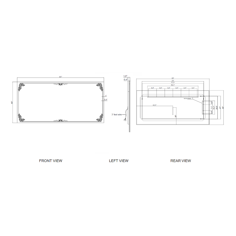 Paris Mirror Baroque 85" x 40" LED Front-Lit Mirror
