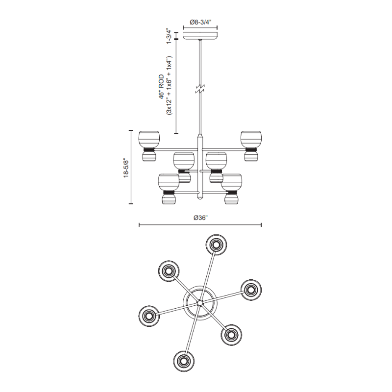 Alora CH310336 Sutton 6-lt 36" LED Chandelier