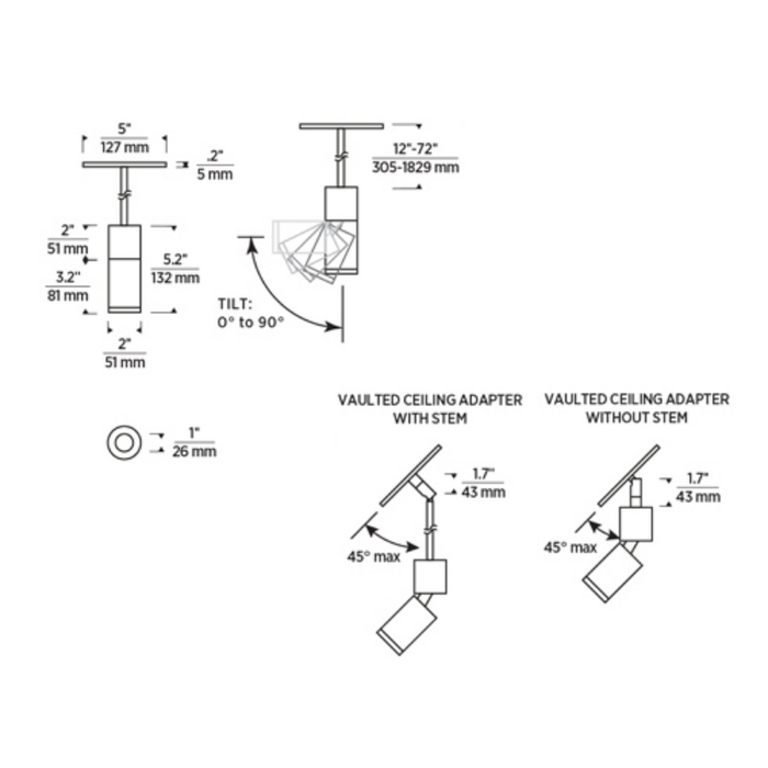 Element EC2R 2" 15W Adjustable LED Cylinder, Pendant Mount