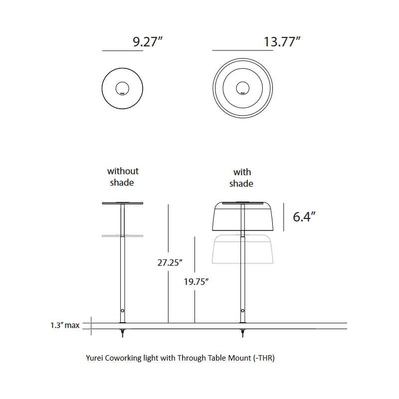 Koncept YUC-SW Yurei LED Co-Working Light, Metal Shade, Through-Table Mount