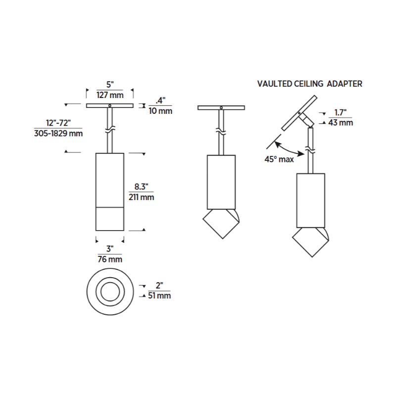 ENTRA 3" 15W Adjustable LED Cylinder, Warm Dim, Pendant Mount