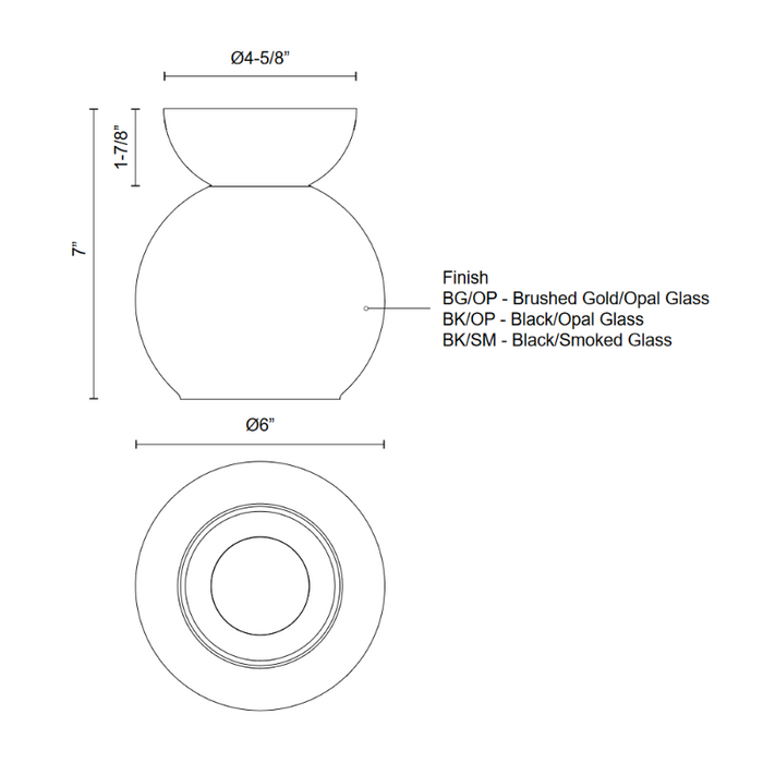 Kuzco SF59706 Arcadia 1-lt 6" Semi Flush