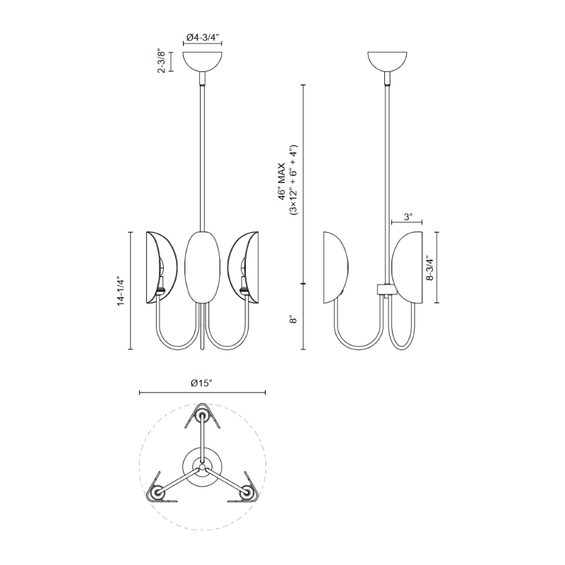 Alora Mood CH450715 Seno 3-lt 15" Chandelier