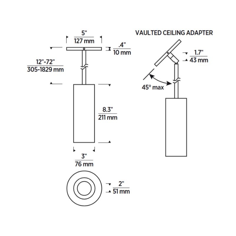 ENTRA 3" 15W Fixed LED Cylinder, Warm Dim, Pendant Mount