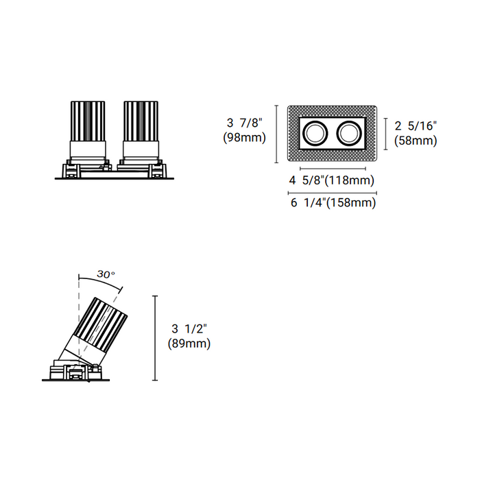 Eurofase BTGO-2-TL Baby Tango 2 Light 10W LED Trimless Flat Gimbal, Honeycomb Louvre