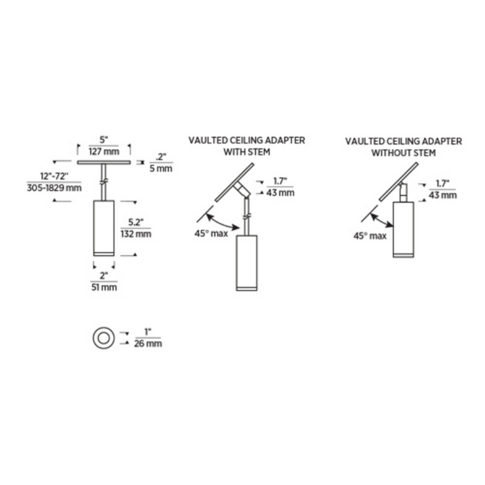 Element EC2R 2" 15W Fixed LED Cylinder, Warm Dim, Pendant Mount