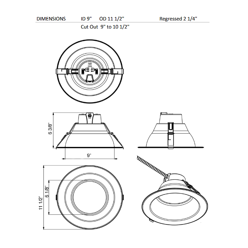 Lotus TP120-347-RT9.5 10" 20W/25W/32W LED Round Commercial Recessed Downlight, 3CCT Selectable