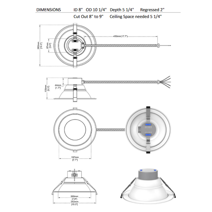 Lotus DL254-8-35W 8" 16W/22W/26W/30W/35W LED Round Commercial Recessed Downlight, 5CCT Selectable