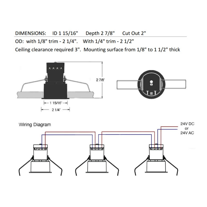 Lotus LED-1-S6W 2" 6W LED Square Mini Recessed Downlight, 24V