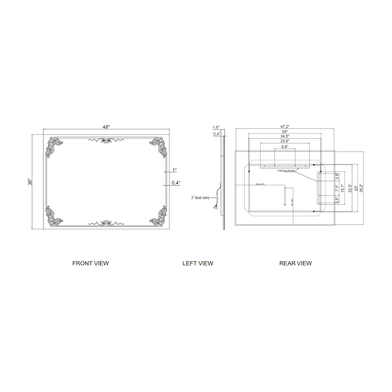 Paris Mirror Baroque 48" x 36" LED Front-Lit Mirror