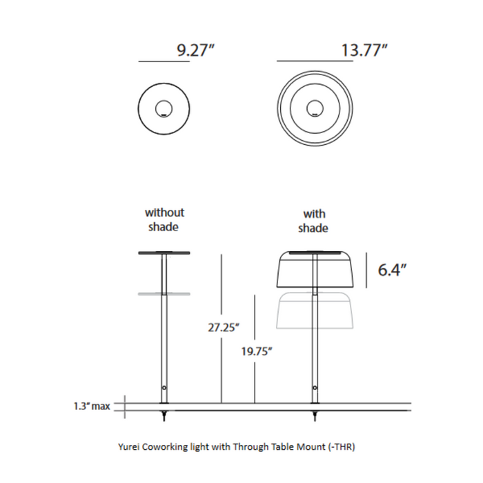 Koncept YUC-SW Yurei LED Co-Working Light, Plexiglass Shade, Through-Table Mount