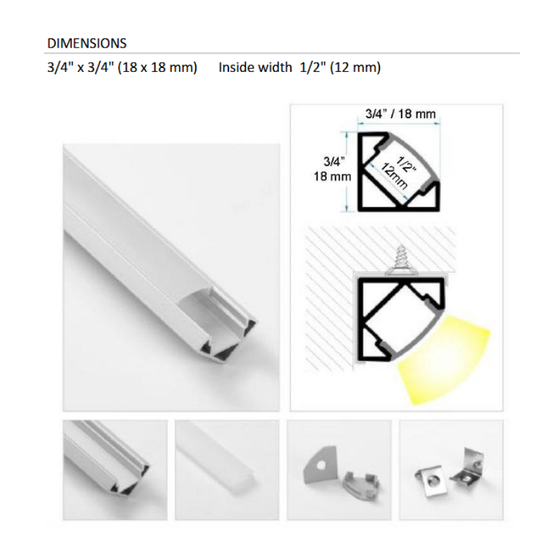 Lotus LH-1818 4-ft Surface Mount 45 Degree Aluminum Profile with White Diffused Cover (Pack of 10)